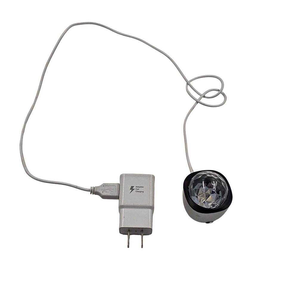 Mini USB Disco Ball Party Light with Samsung Adaptive Fast Charging Wall Plug T2